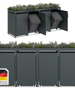 STEELSØN Anthrazit Mülltonnenbox mit Pflanzendach – für 240L Mülltonnen – robuste Stahlverkleidung – ideal für Büros und