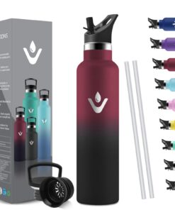 HoneyHolly Thermosflasche 1L BPA-Frei - Auslaufsicher Edelstahl mit Strohhalm Kohlensäure Geeignet