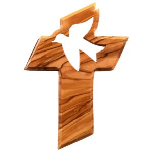Kassis Geschenkartikel Kreuz mit Friedenstaube aus Olivenholz – spirituelles Geschenk zur Taufe, Kommunion und Konfirmat