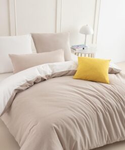 Bettwäsche 200x200 Baumwolle Beige/Weiß - Luxuriös-weiches 100% Gewaschene Baumwollset für Ihr Schlafzimmer