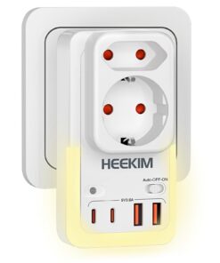 Heekim Steckdose LED-Nachtlicht mit 2 USB-A und 2 USB-C und automatischer Lichtsensor füredmächtighet Heekim Nachtlicht
