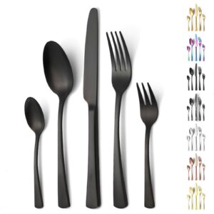 Funnydin 30 Stück Premium-Edelstahl Besteck Set, Spülmaschinenfest für 6 Personen, Elegantes Mattschwarze-Look mit Gabel