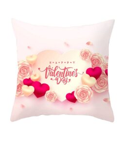 Happy Valentine's Day Rosaroter Kissenbezug 50x50cm für Wohnzimmer und Schlafzimmer | Dekorativer Rosa Herzrose Kissenb