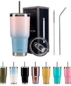 LoFone Isolierbecher Rosa/Blau 850 ml To Go Kaffeebecher 30oz Strohhalm