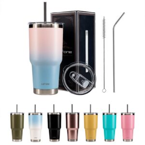 LoFone Isolierbecher Rosa/Blau 850 ml To Go Kaffeebecher 30oz Strohhalm