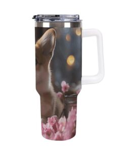 40 oz Doppel Vakuum Becher mit Henkel und Strohhalm für Frauen und Männer - Reise- und Auto-Tasse mit süßem Corgi Hund D