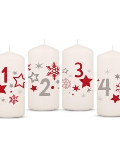 GRAVURZEILE Adventskerzen Rot - Dekoration für Ihren Adventskranz - Geschenkidee für Sie & Ihn - Stumpenkerze 120/58 mm