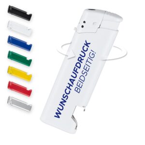 #teamludorf Elektrische weiße Feuerzeuge mit Flaschenöffner - Nachfüllbar, personalisiert, 50 Stück - ideal für Events,