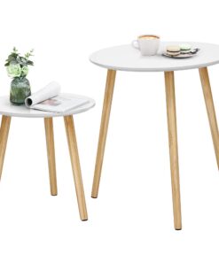 SONGMCIS Beistelltisch-Set lett07wn - minimalistisch & skandinavisch, Kiefernholz Beine, Couchtische für Wohnzimmer & Ba