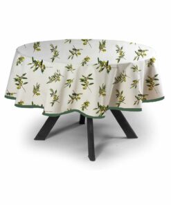 MyVorrei Runde Tischdecke mit Olivenmuster, 100 % Baumwolle, Esszimmerdeko für Familien, 180 x 180 cm MyVorrei Runde T