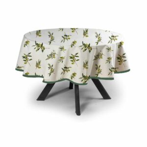 MyVorrei Runde Tischdecke mit Olivenmuster, 100 % Baumwolle, Esszimmerdeko für Familien, 180 x 180 cm MyVorrei Runde T