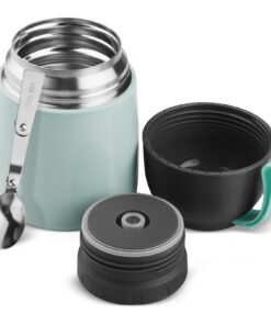 Edelstahl Thermobehälter 450ml Auslaufsicher mit Klappbarem Löffel für Mittagessen & Suppe