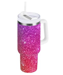 RPLIFE Lila Rosa Glitzer Tumbler für Frau mit Griff und Strohhalm, Edelstahl Kaffeebecher mit Deckel