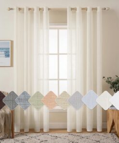 MIULEE Transparente Leinen Optik Vorhang Wohnzimmer Schlafzimmer Lichtdurchlässig 140x245cm Hellbeige