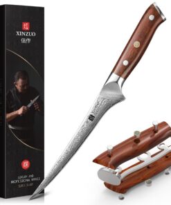 XINZUO 18cm Damaststahl Fischfiliermesser, 67 Schichten Damastmesser für Profis, Kochmesser mit Rosenholz Griff und Gesc
