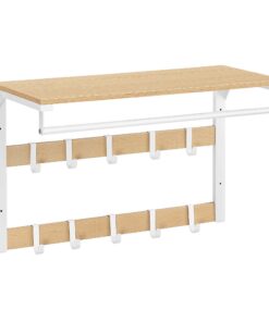 VASAGLE Wandgarderobe mit 10 abnehmbaren Haken & Ablage für Flur eichenfarben-weiß LCR101W09