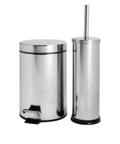 Harbour Housewares 3L Edelstahl Badezimmer-Treteimer Bürstenset Chrom - Schlankes rundes 2er-Set für kleine Räume