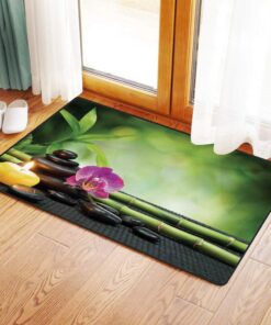 Yaoni Rutschfester Badvorleger, Orchidee Bambus Chakra Steine, Feng Shui Alternative für Badezimmer 60x100 cm