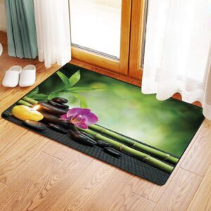 Yaoni Rutschfester Badvorleger, Orchidee Bambus Chakra Steine, Feng Shui Alternative für Badezimmer 60x100 cm