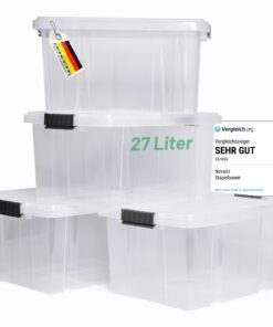 Novaliv 4x transparente Stapelbare Storage Boxen 27L BPA-frei für Küche und Speicherkammer