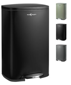 MAXCRAFT 50 Liter Stahlmülleimer für Küche und Badezimmer - Sanft Schließend mit Deckel - in Schwarz