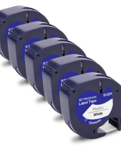 5x Kompatibel Dyno Letra Etikettenband 12mm x 4m Schwarz auf Weiß S0721660 LT-100H, 100H Plus, 100T, 100T Plus, 110T, 20