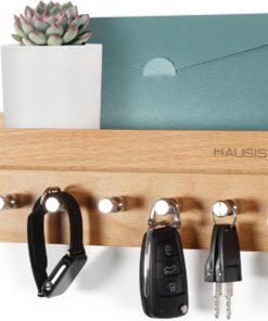 Schlüsselbrett Holz mit Ablage, Schlüsselhalter Edelstahl, Wandnachbar für Schlüssel | Schlüsselboard aus Buche, Schlüs