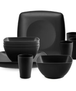 HOMGEN 12-teiliges Plastic Plates and Bowls Set - Spülmaschinen- und Mikrowellengeeignetes Camping Geschirr für Outdoor