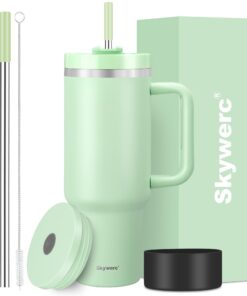 Trinkbecher mit Griff und Strohhalm für Damen und Herren | Vakuumisolierte Edelstahl-Wasserflasche | Urlaubsgeschenke mi