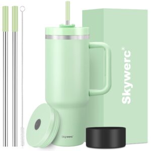 Trinkbecher mit Griff und Strohhalm für Damen und Herren | Vakuumisolierte Edelstahl-Wasserflasche | Urlaubsgeschenke mi