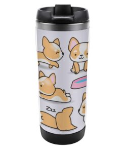 Thermobecher Qjjinxior Edelstahl 380 ml Corgi-Reisebecher auslaufsicher rutschfester Boden