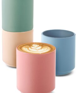 Cosumy Cappuccino Tassen Groß 4er Set 200ml - Pastell Keramik Stapelbar & Spülmaschinenfest