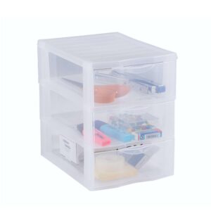 SUNDIS Orgamix Schubladenbox, Kunststoff, 3 transparente Schubladen A5, 25,5 cm hoch, stapelbar, Kosmetika, Schmuck und