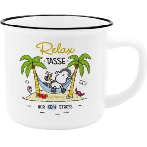 Sheepworld Relax Becher 35cl | lustiges Geschenk für Freunde | 74123 | Relax Tasse mit Spruch | schwarzer Trinkrand, 35c