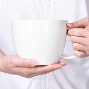fMSDD große weiße Kaffeetasse für Latte und Cappuccino mit Keramik Henkel