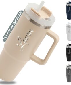 Personalisierter Thermobecher Edelstahl 900ml - Gravur mit Namen - Perfekt zum Geschenken (Beige) Personalisierter Kaf