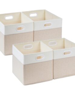 Faltbare Aufbewahrungskörbe Stoff 25x25x25cm Spielzeug Regal Hellbeige/Weiß (4 Pack)