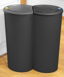 Spetebo Müleimeter 50 Liter (2x25) Schwarz mit Klappverschluss - ideal für Familie und Büro
