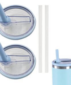 2 Stück Ersatzdeckel für Stanley Cup Becher + Staubdichte Abdeckungen + Transparent Pipette für 40oz Tumbler (Himmelblau