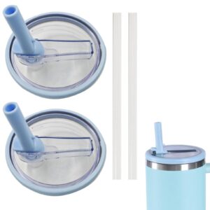 2 Stück Ersatzdeckel für Stanley Cup Becher + Staubdichte Abdeckungen + Transparent Pipette für 40oz Tumbler (Himmelblau
