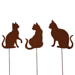 UNUS Gartenstecker Rost Bewerber Katzen im Sommerarten 3er Set
