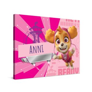 PICANOVA - PAW Patrol Skye Kunstdruck – Personalisierte Wandbilder für Baby-Geschenke – Druck auf Leinwand – 80x60cm – P
