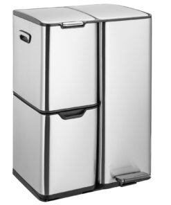 LIFERUN 3-Fach-Mülleimer Küche Edelstahl Softclose Silber