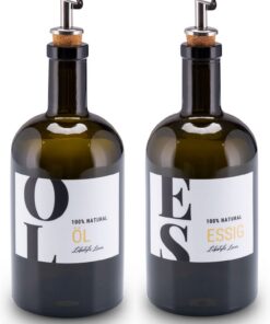 Lifestyle Lover antikgrün Glas Apothekerflasche Olivenöl und Essig Set (2er Pack 500ml, Edelstahl Ausgießer) Lifestyle