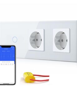 BSEED Normal Doppelt Steckdose mit Smart Alexa Lichtschalter + Smart Live Wifi Touch Lichtschalter, Unterputz Senkrecht