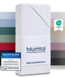 Blumtal® Weißes Spannbettlaken 180x200cm - Baumwolle 100% - Oeko-TEX zertifiziert - Bettbezug - Matratzenbezug - Jersey-