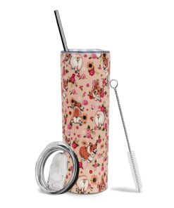 Baiheyi Corgi Tumbler - Geschenk für Hundeliebhaber - Corgi Reise-Kaffeetassen für heiße und kalte Getränke - mit Strohh