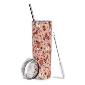 Baiheyi Corgi Tumbler - Geschenk für Hundeliebhaber - Corgi Reise-Kaffeetassen für heiße und kalte Getränke - mit Strohh