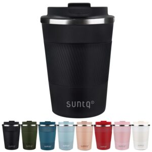 SUNTQ Thermobecher Thermo aus Edelstahl - Doppelschicht Isoliert für Kaffee Bequem zum Tragen - Wiederverwendbar, Schwar