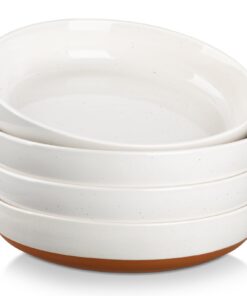 MALACASA TARA Pastateller Groß Tief 4er Set 1380ml Steingut für Pasta Salat Suppen
